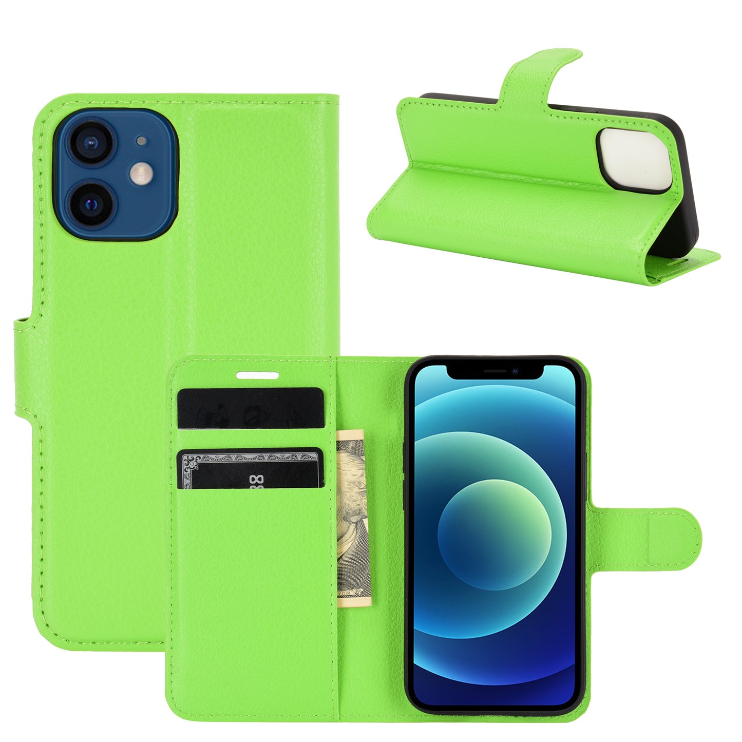 Litchi Texture Wallet Stand Leather Phone Cover for iPhone 12 mini Mobile Phone Accessories