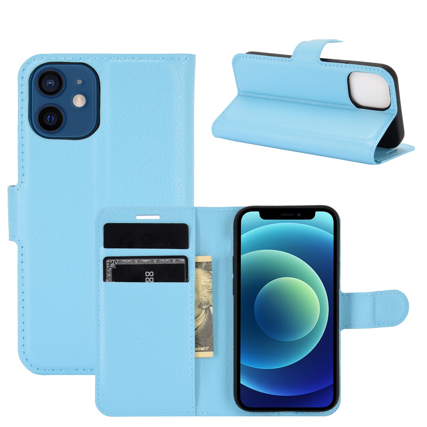 Litchi Texture Wallet Stand Leather Phone Cover for iPhone 12 mini Mobile Phone Accessories
