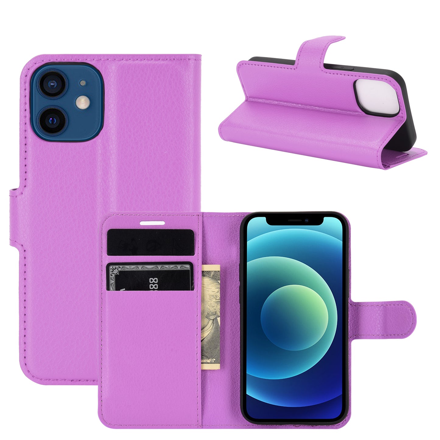 Litchi Texture Wallet Stand Leather Phone Cover for iPhone 12 mini Mobile Phone Accessories