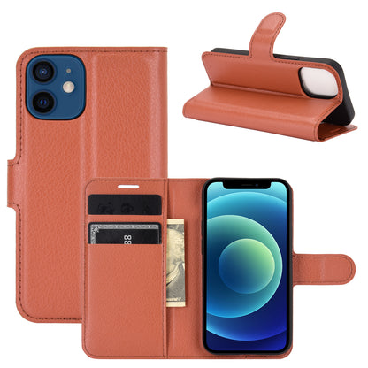 Litchi Texture Wallet Stand Leather Phone Cover for iPhone 12 mini Mobile Phone Accessories