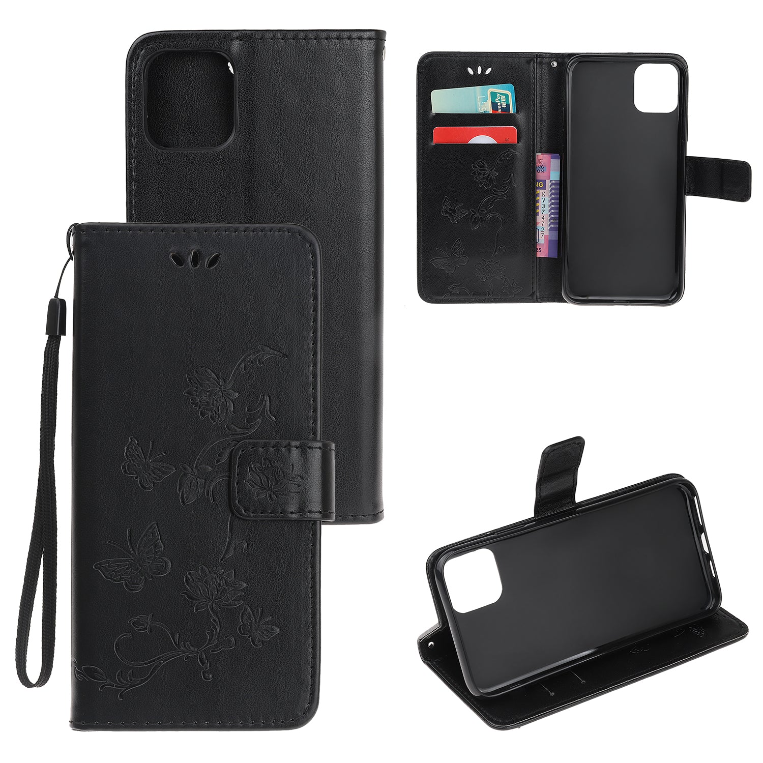 Imprint Butterfly Flower Wallet Leather Protective Case for iPhone 12 mini