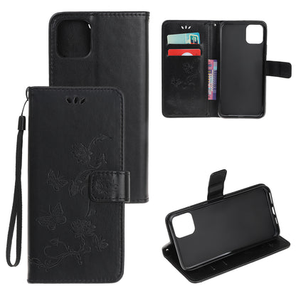 Imprint Butterfly Flower Wallet Leather Protective Case for iPhone 12 mini