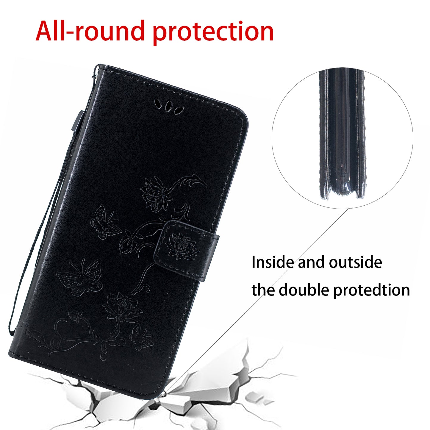 Imprint Butterfly Flower Wallet Leather Protective Case for iPhone 12 mini
