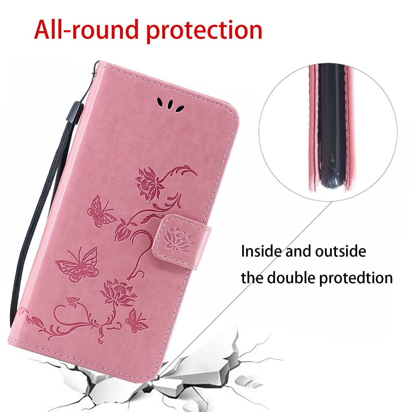 Imprint Butterfly Flower Wallet Leather Protective Case for iPhone 12 mini