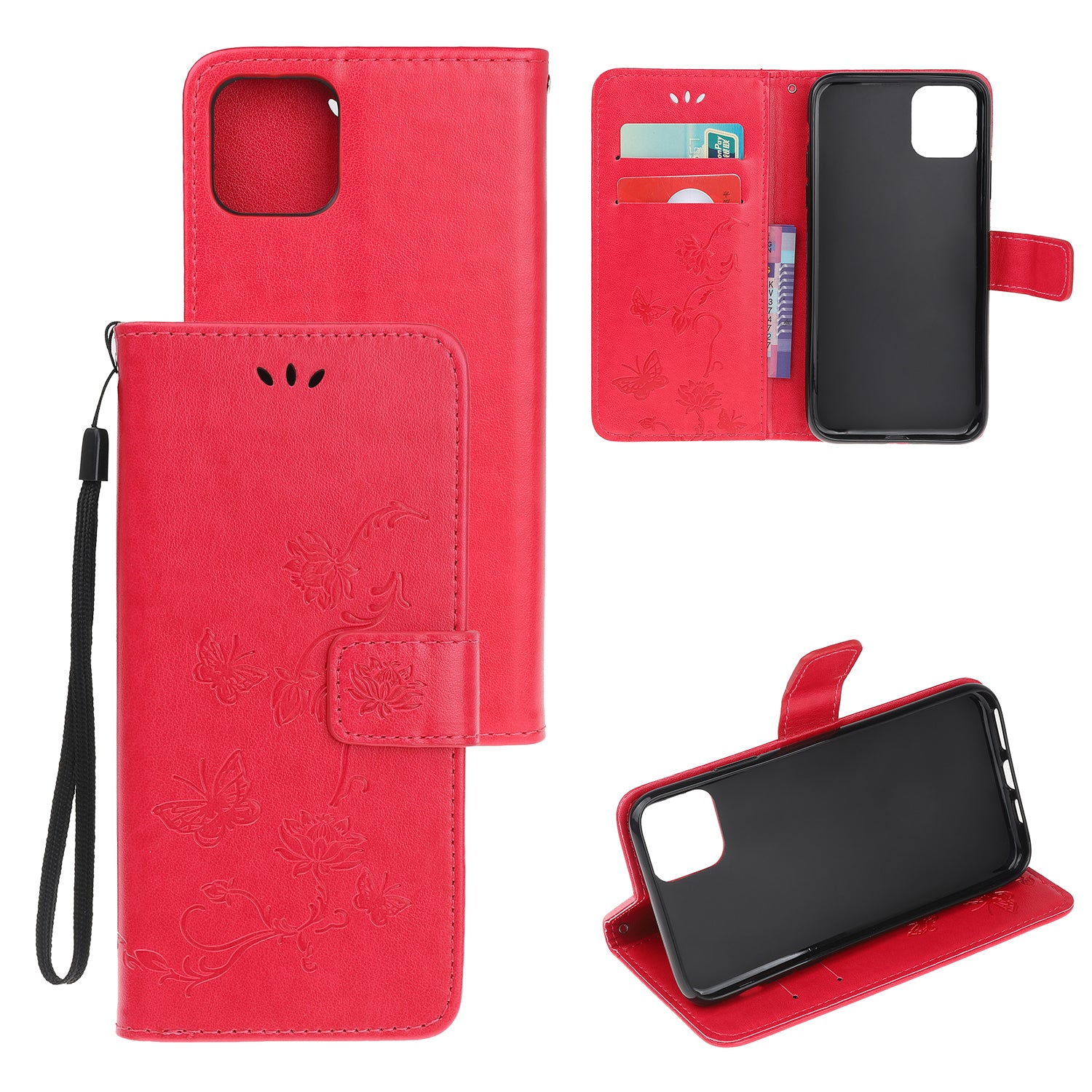 Imprint Butterfly Flowers Leather Wallet Phone Case for iPhone 12