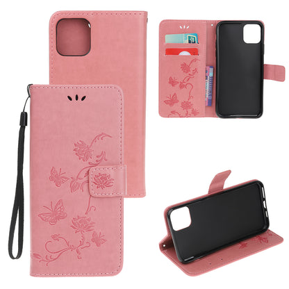 Imprint Butterfly Flowers Leather Wallet Phone Case for iPhone 12