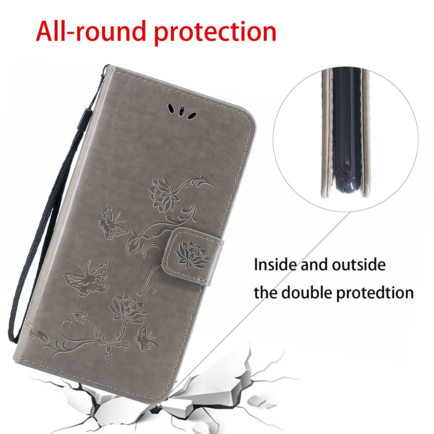 Imprint Butterfly Flowers Leather Wallet Phone Cover for iPhone 12 Pro 6.1 inch