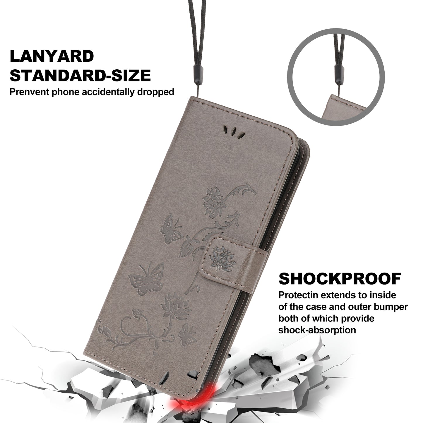 Imprint Butterfly Flowers Leather Wallet Phone Cover for iPhone 12 Pro 6.1 inch