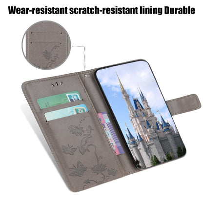 Imprint Butterfly Flowers Leather Wallet Phone Cover for iPhone 12 Pro 6.1 inch
