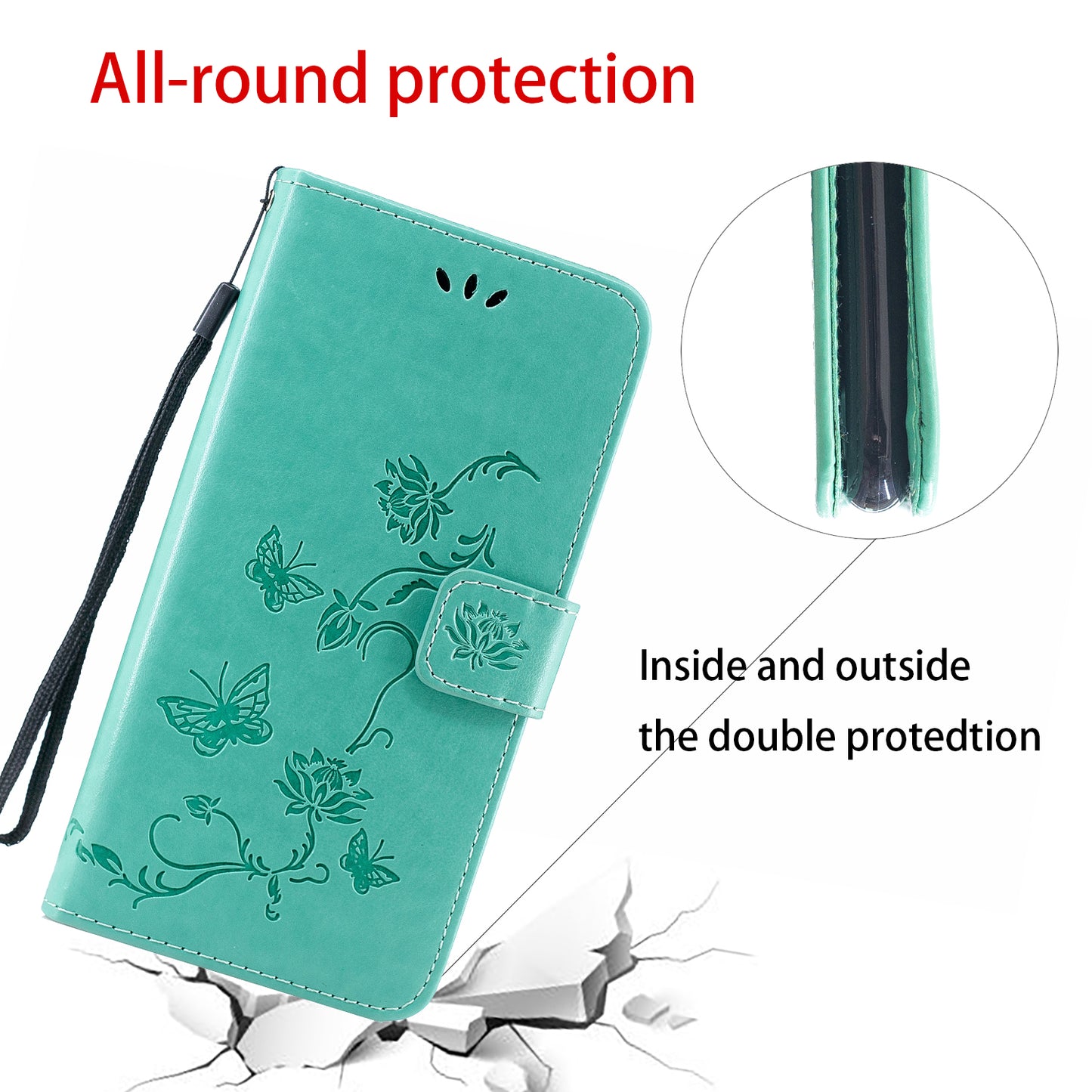 Imprint Butterfly Flowers Leather Wallet Phone Cover for iPhone 12 Pro 6.1 inch