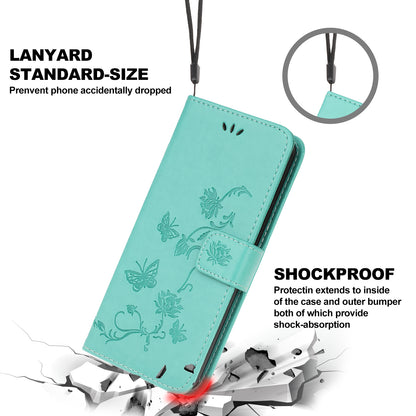 Imprint Butterfly Flowers Leather Wallet Phone Cover for iPhone 12 Pro 6.1 inch