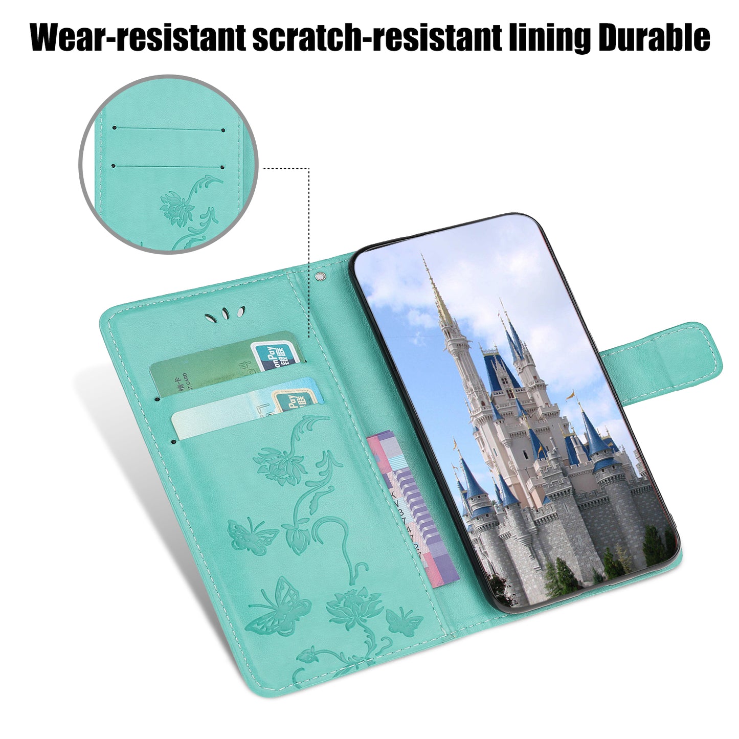 Imprint Butterfly Flowers Leather Wallet Phone Cover for iPhone 12 Pro 6.1 inch