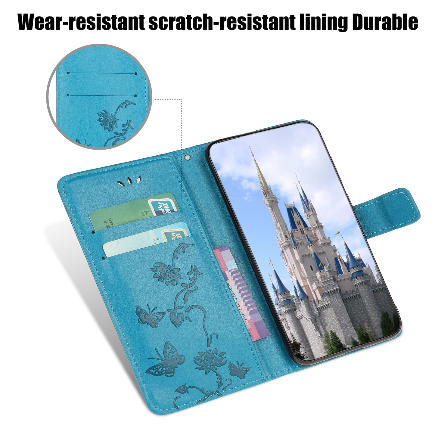 Imprint Butterfly Flowers Leather Wallet Phone Cover for iPhone 12 Pro 6.1 inch