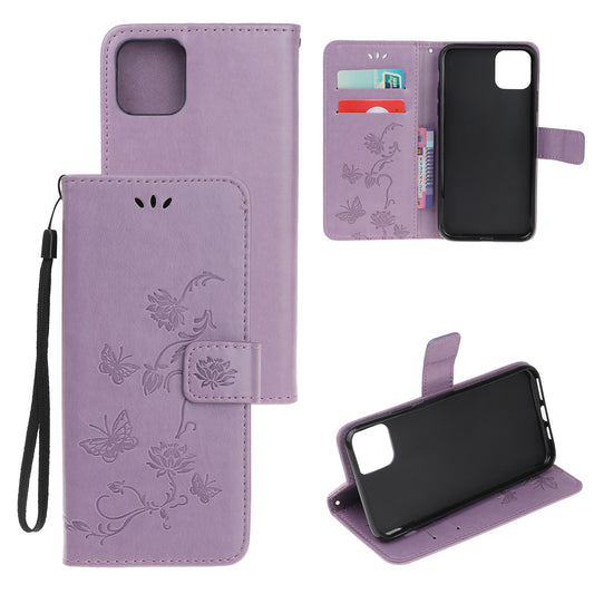 Imprint Butterfly Flowers Leather Wallet Phone Cover for iPhone 12 Pro 6.1 inch