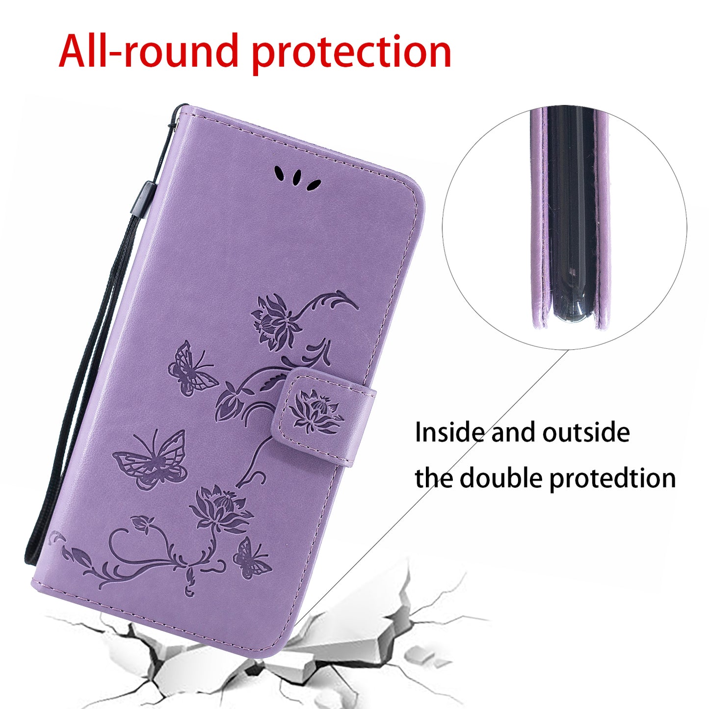 Imprint Butterfly Flowers Leather Wallet Phone Cover for iPhone 12 Pro 6.1 inch