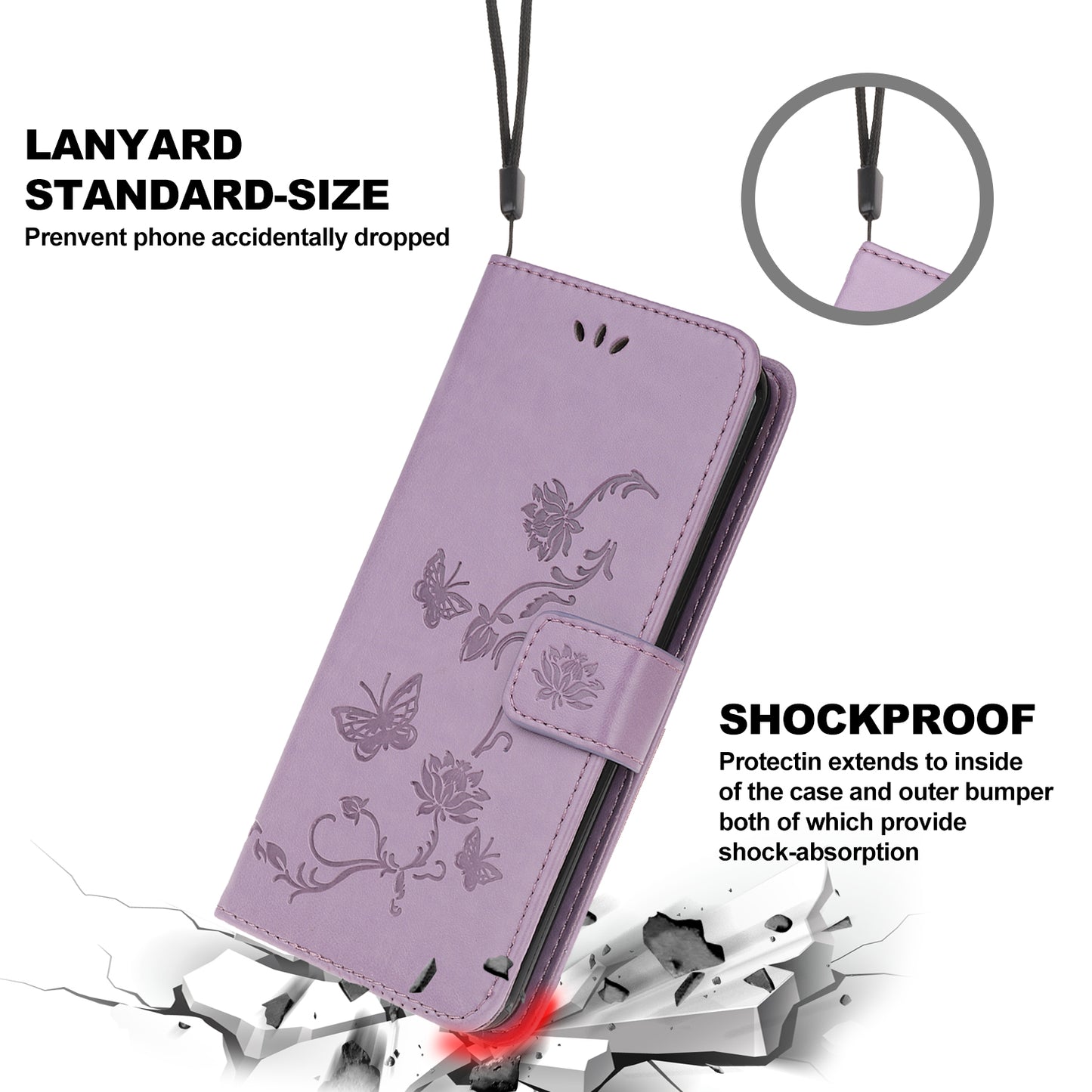 Imprint Butterfly Flowers Leather Wallet Phone Cover for iPhone 12 Pro 6.1 inch
