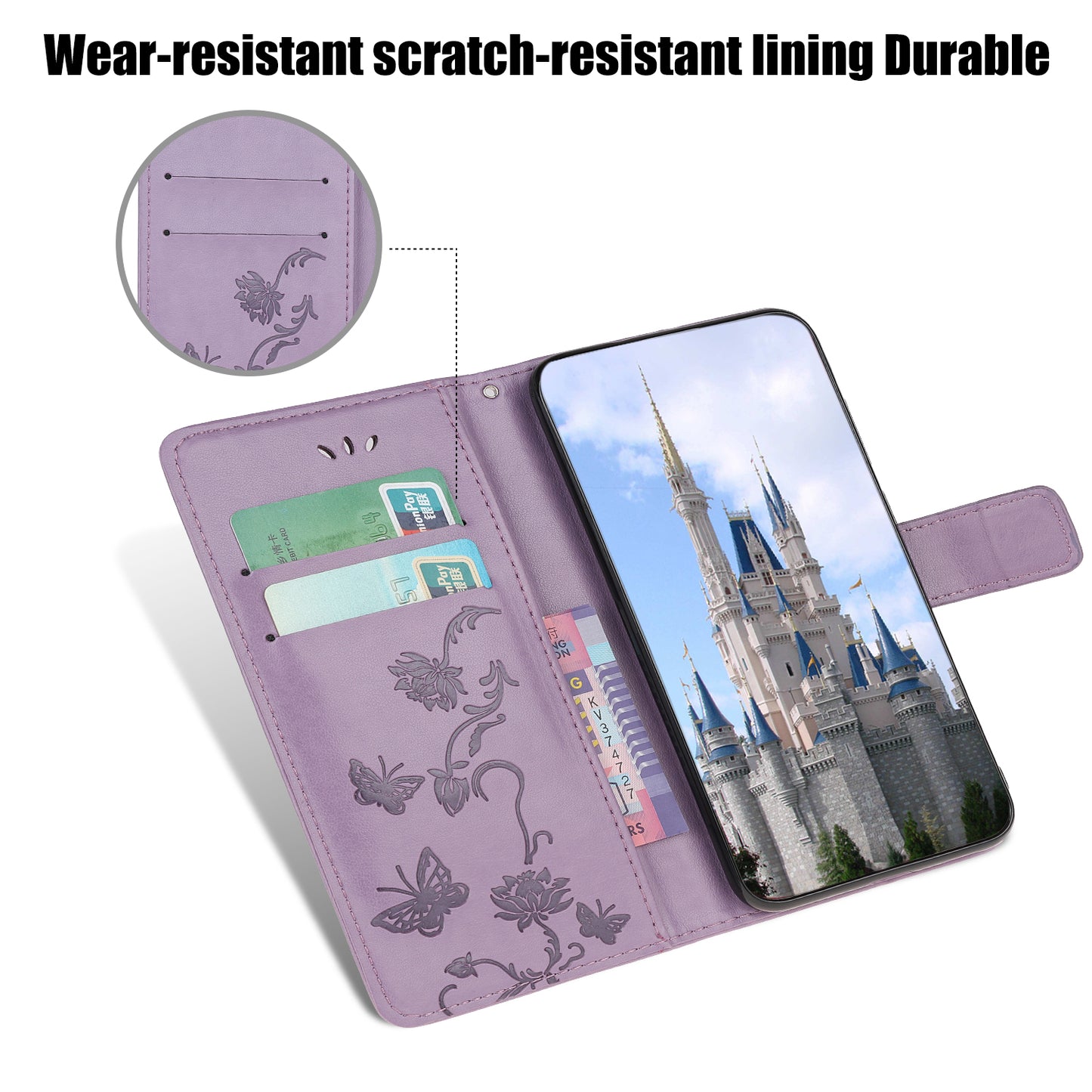 Imprint Butterfly Flowers Leather Wallet Phone Cover for iPhone 12 Pro 6.1 inch
