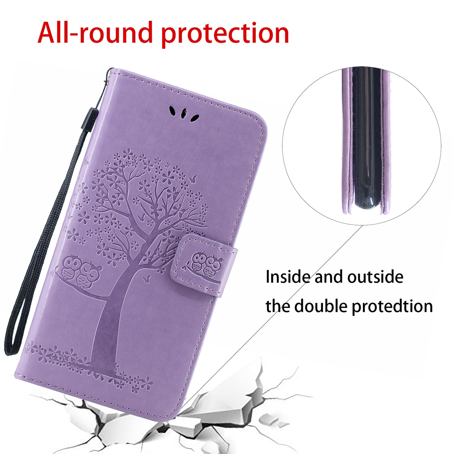 Imprint Tree Owl Wallet Leather Phone Case for iPhone 12 mini