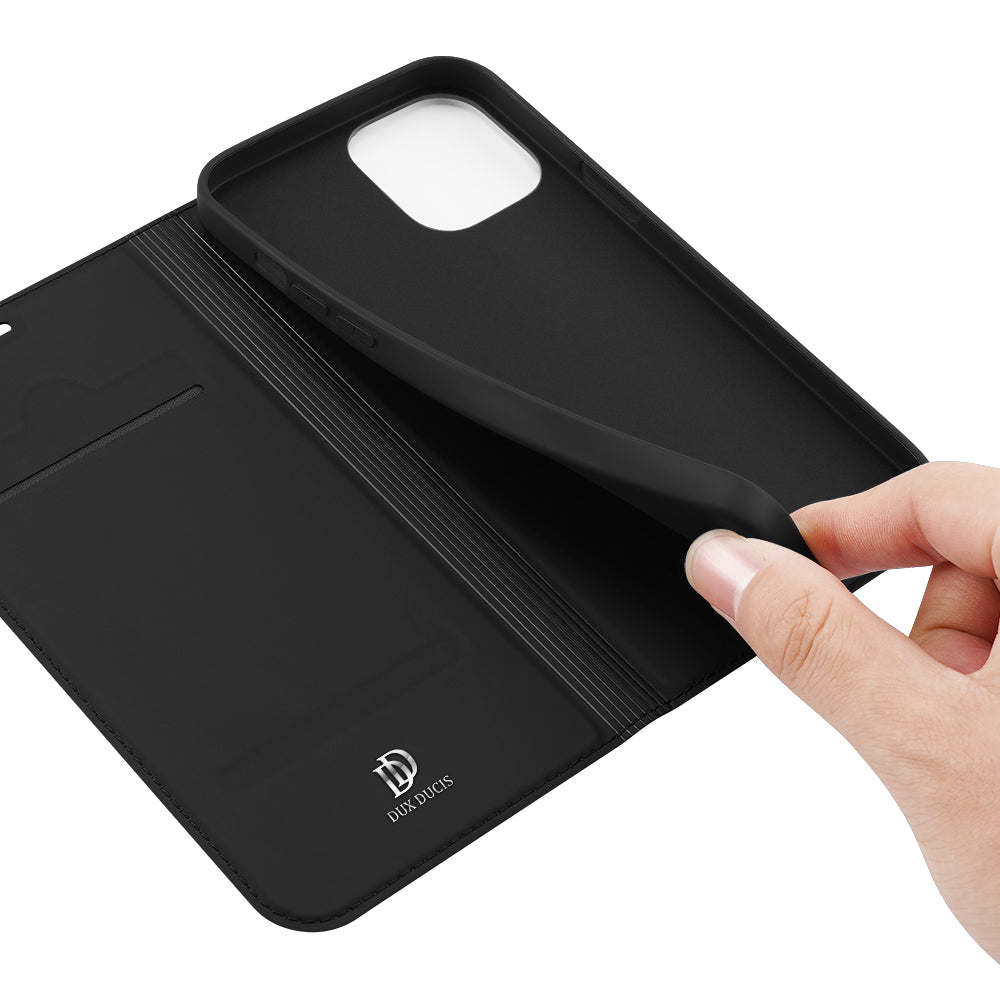 DUX DUCIS Skin Pro Series Smooth Texture PU Leather Stand Flip Folio Cover with Card Slot for iPhone 12 Pro 6.1 inch