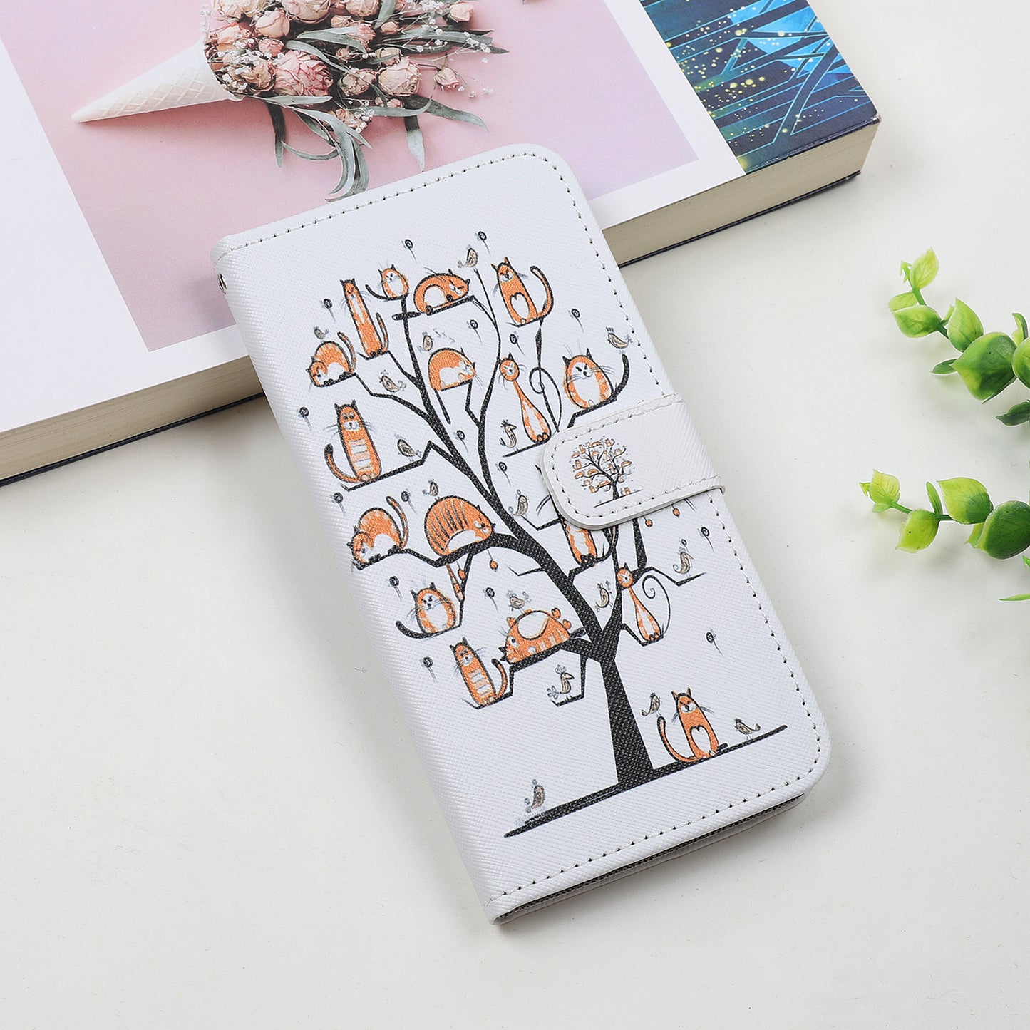 Cross Texture Pattern Printing Wallet Leather Phone Casing for iPhone 12 mini 5.4 inch