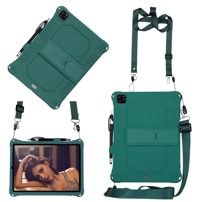 Kickstand PC Soft Silicone Case with Lanyard for iPad Air (2020)/Air (2022)/Pro 11-inch (2021)(2020)(2018)