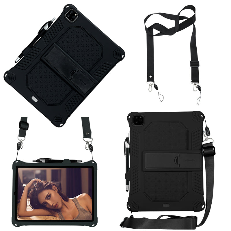 Kickstand PC Soft Silicone Case with Lanyard for iPad Air (2020)/Air (2022)/Pro 11-inch (2021)(2020)(2018)