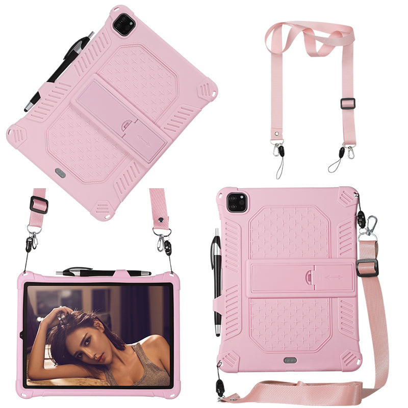 Kickstand PC Soft Silicone Case with Lanyard for iPad Air (2020)/Air (2022)/Pro 11-inch (2021)(2020)(2018)
