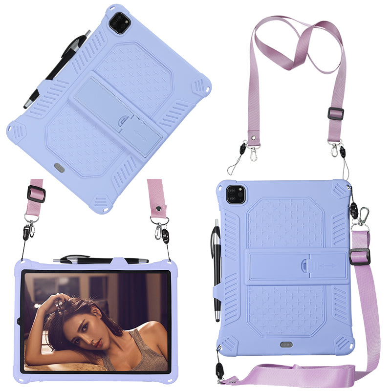 Kickstand PC Soft Silicone Case with Lanyard for iPad Air (2020)/Air (2022)/Pro 11-inch (2021)(2020)(2018)