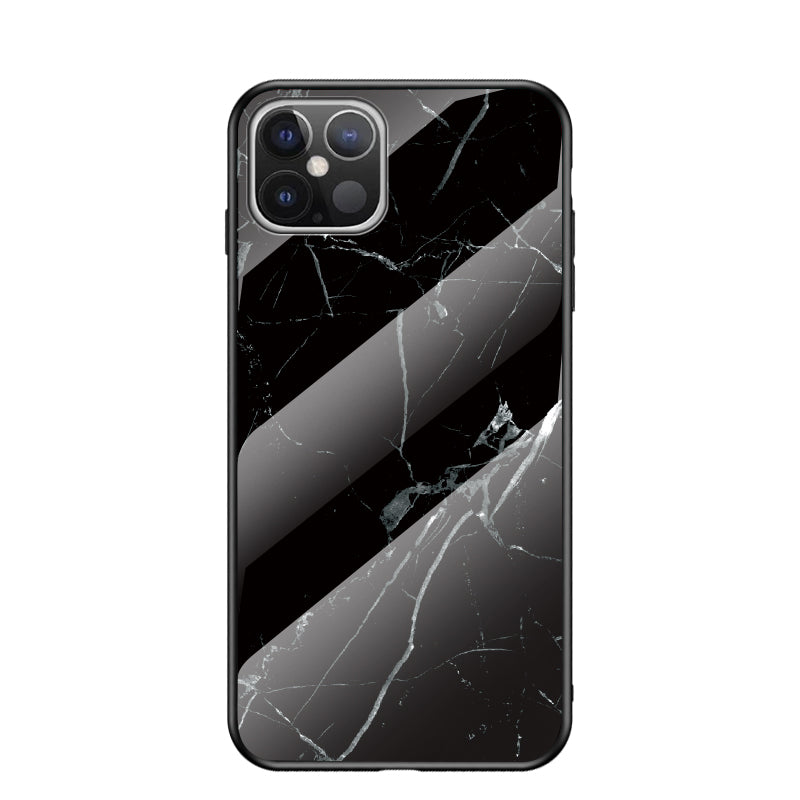 Marble Grain Pattern Tempered Glass PC + TPU Hybrid Case for iPhone 12 Pro Max 6.7 inch
