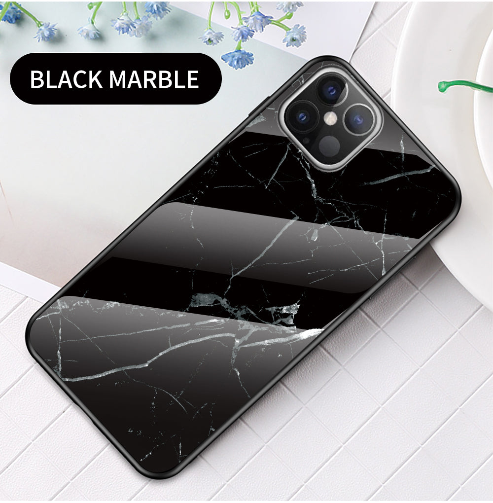 Marble Grain Pattern Tempered Glass PC + TPU Hybrid Case for iPhone 12 Pro Max 6.7 inch