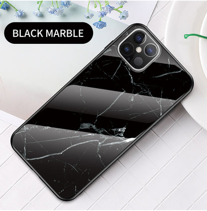 Marble Grain Pattern Tempered Glass PC + TPU Hybrid Case for iPhone 12 Pro Max 6.7 inch