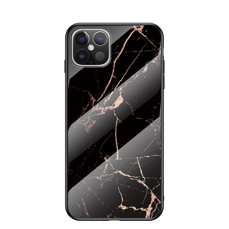 Marble Grain Pattern Tempered Glass PC + TPU Hybrid Case for iPhone 12 Pro Max 6.7 inch