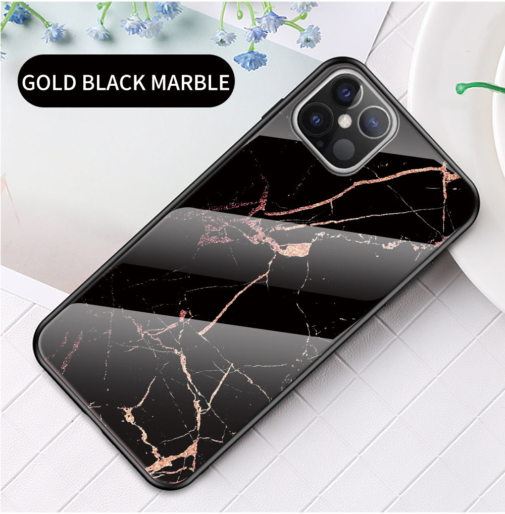 Marble Grain Pattern Tempered Glass PC + TPU Hybrid Case for iPhone 12 Pro Max 6.7 inch