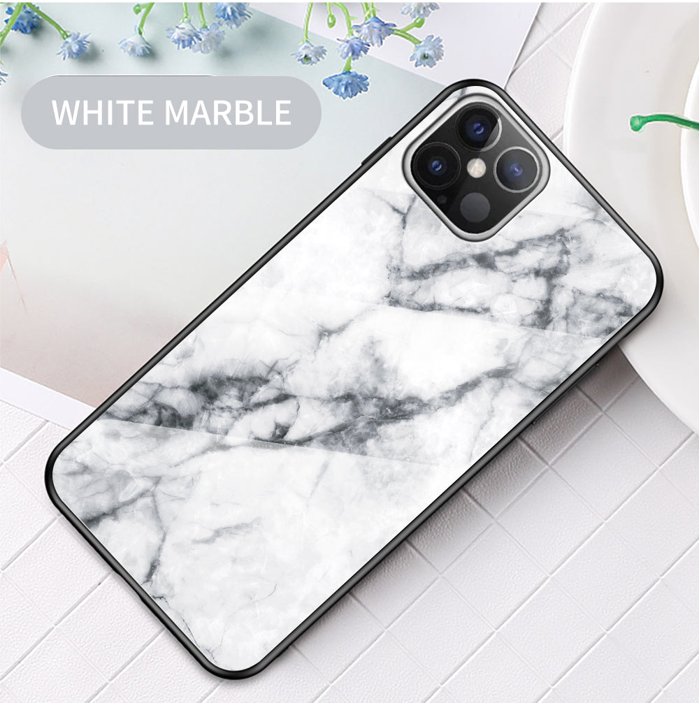 Marble Grain Pattern Tempered Glass PC + TPU Hybrid Case for iPhone 12 Pro Max 6.7 inch