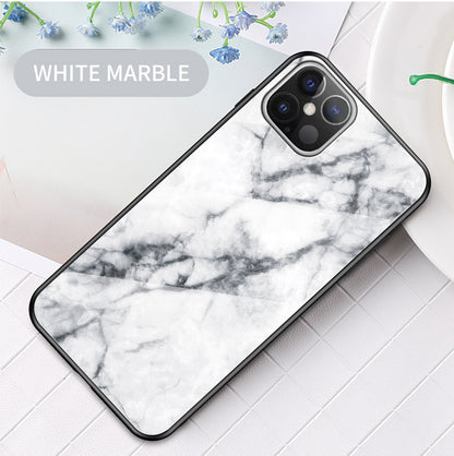 Marble Grain Pattern Tempered Glass PC + TPU Hybrid Case for iPhone 12 Pro Max 6.7 inch