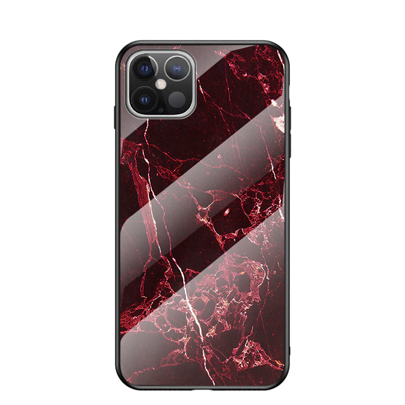 Marble Grain Pattern Tempered Glass PC + TPU Hybrid Case for iPhone 12 Pro Max 6.7 inch