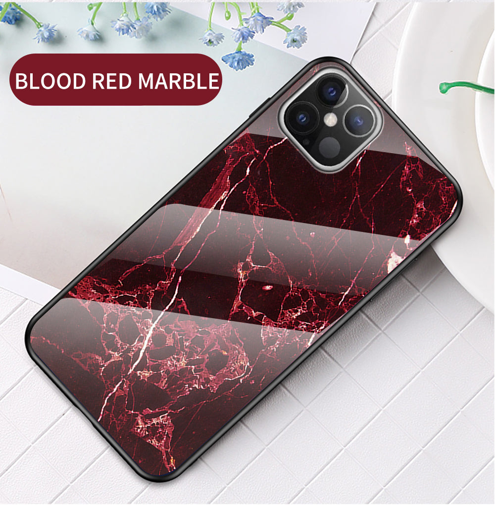 Marble Grain Pattern Tempered Glass PC + TPU Hybrid Case for iPhone 12 Pro Max 6.7 inch