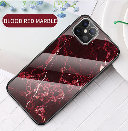Marble Grain Pattern Tempered Glass PC + TPU Hybrid Case for iPhone 12 Pro Max 6.7 inch