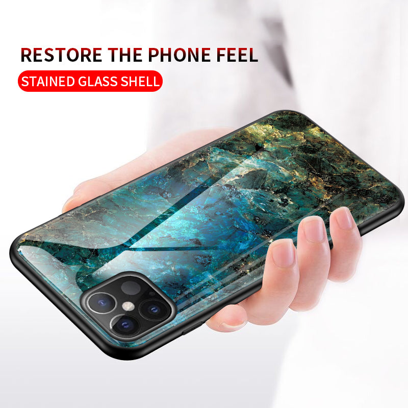 Marble Grain Pattern Tempered Glass PC + TPU Hybrid Case for iPhone 12 Pro Max 6.7 inch