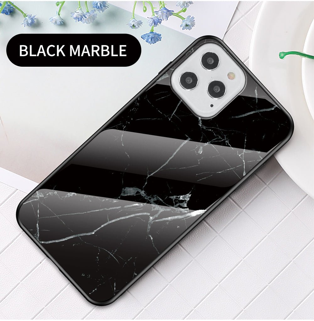 Marble Texture Tempered Glass + PC + TPU Combo Case for iPhone 12 Pro/12