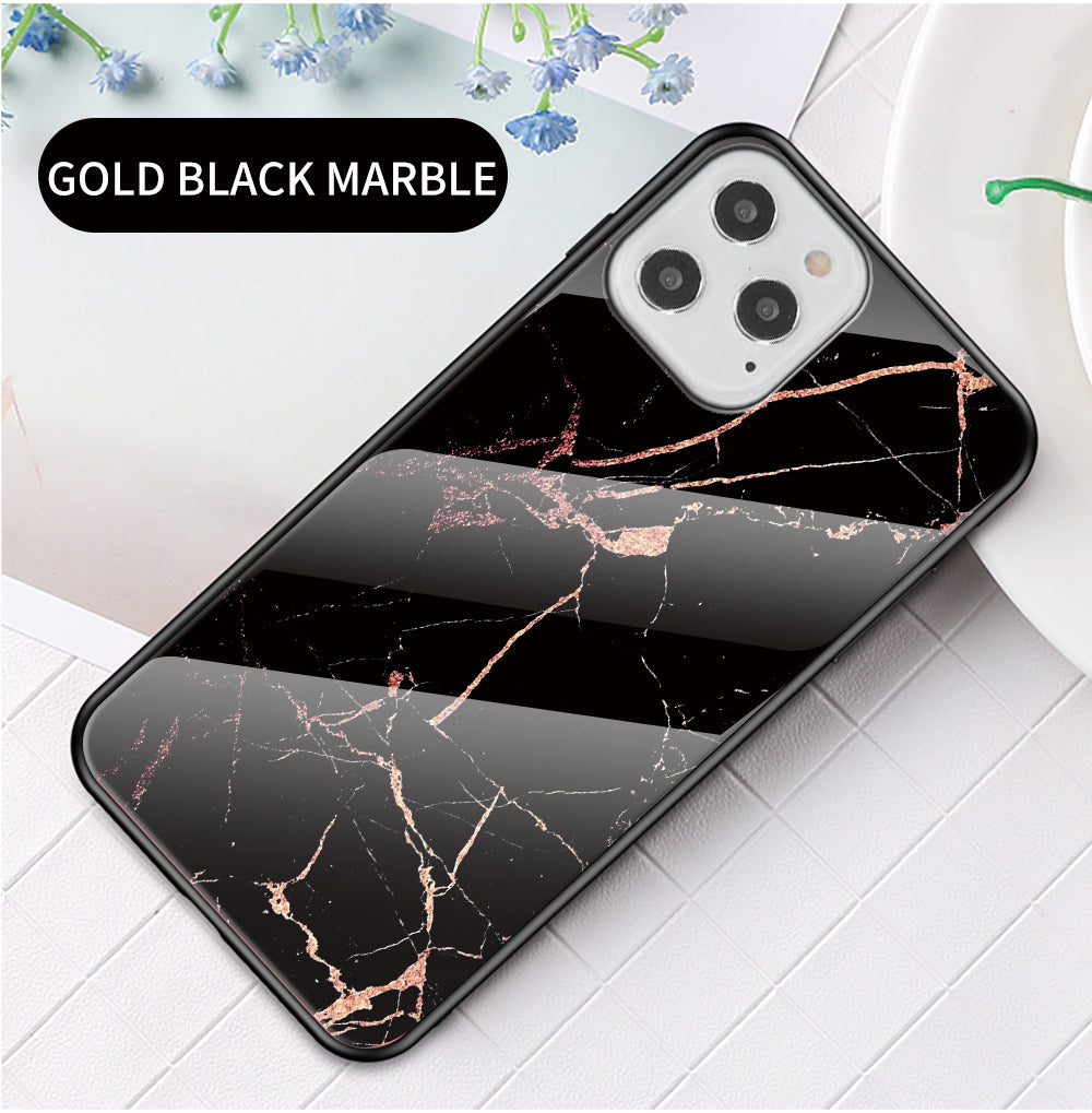 Marble Texture Tempered Glass + PC + TPU Combo Case for iPhone 12 Pro/12