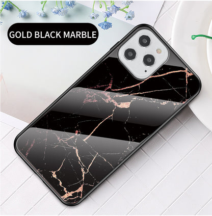 Marble Texture Tempered Glass + PC + TPU Combo Case for iPhone 12 Pro/12