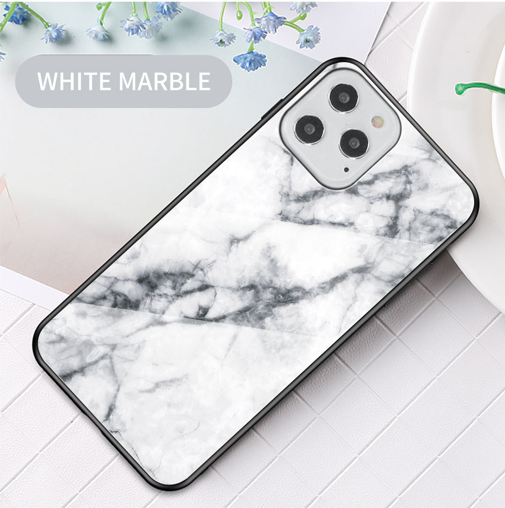 Marble Texture Tempered Glass + PC + TPU Combo Case for iPhone 12 Pro/12