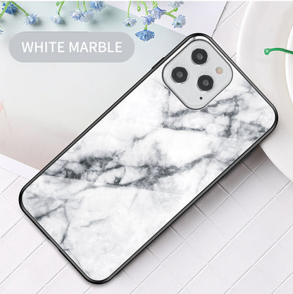 Marble Texture Tempered Glass + PC + TPU Combo Case for iPhone 12 Pro/12