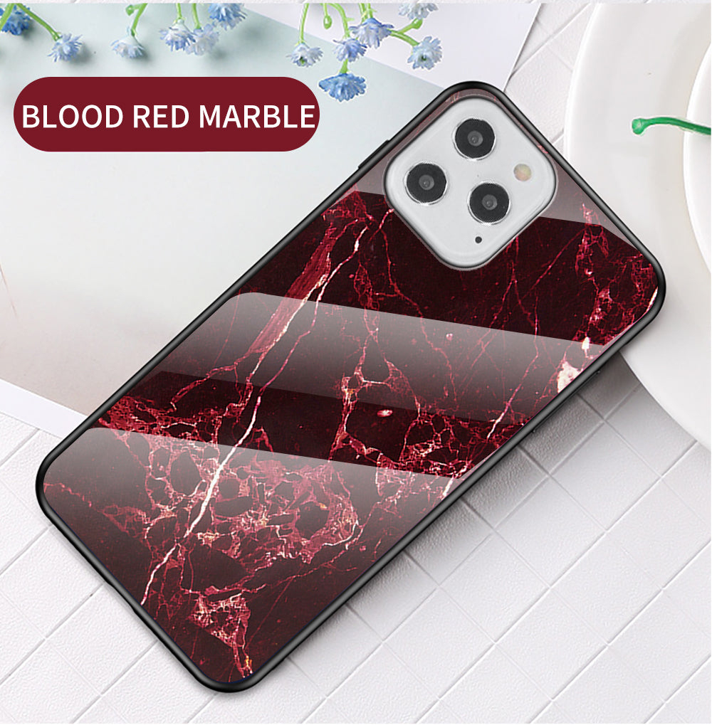 Marble Texture Tempered Glass + PC + TPU Combo Case for iPhone 12 Pro/12