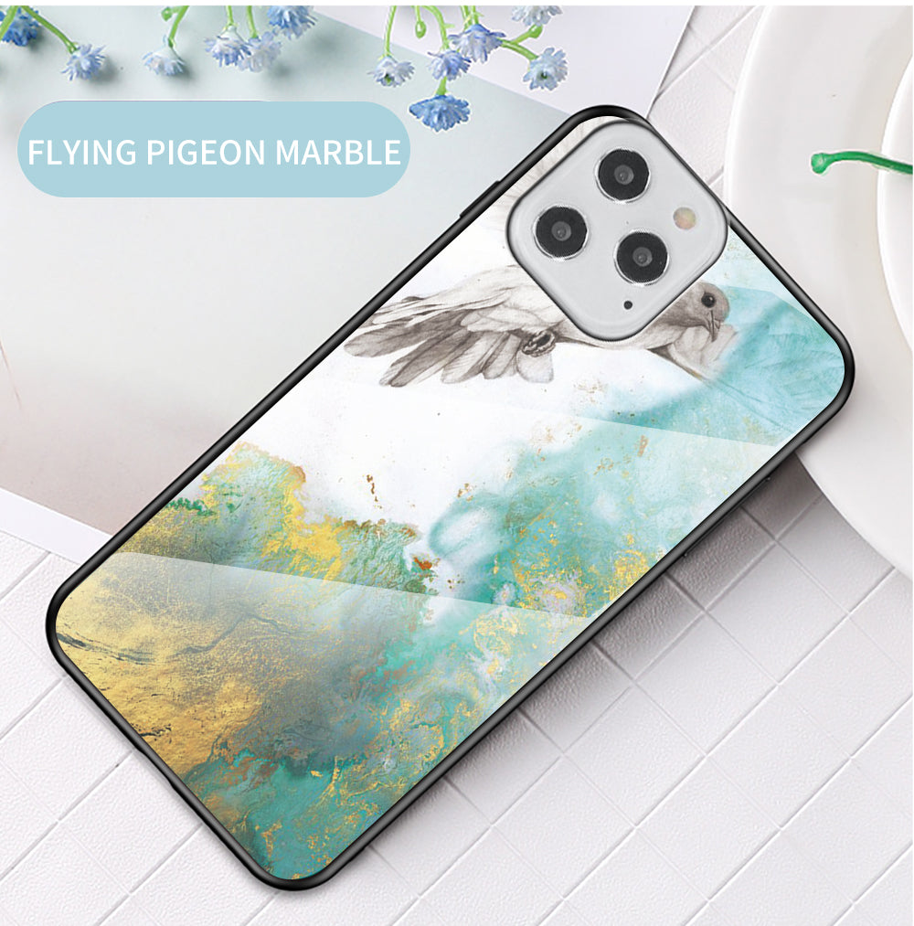 Marble Texture Tempered Glass + PC + TPU Combo Case for iPhone 12 Pro/12