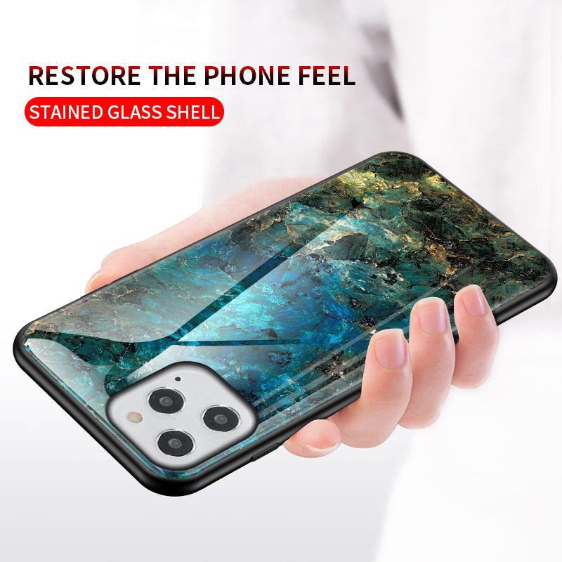 Marble Texture Tempered Glass + PC + TPU Combo Case for iPhone 12 Pro/12