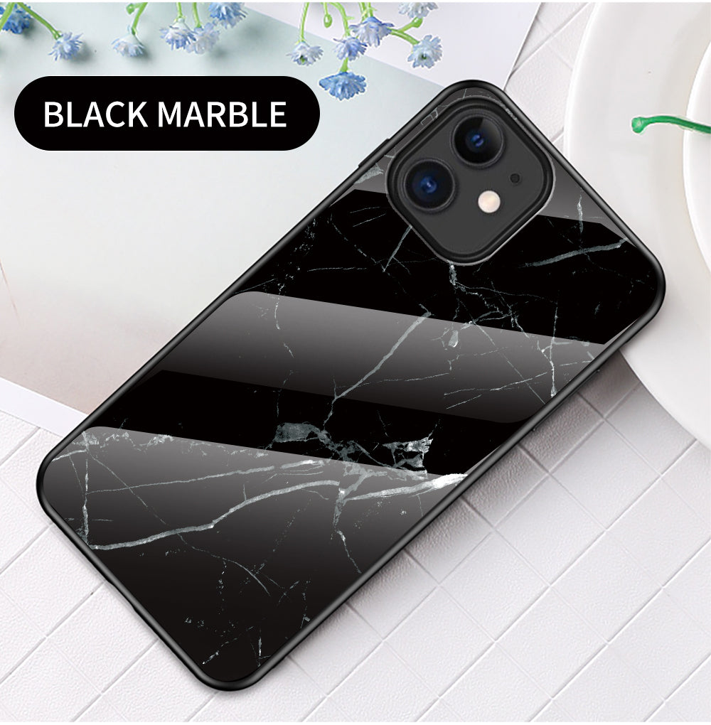 Marble Texture Tempered Glass + PC + TPU Hybrid Case for iPhone 12 mini