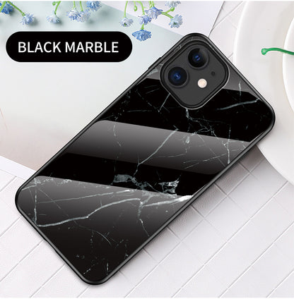 Marble Texture Tempered Glass + PC + TPU Hybrid Case for iPhone 12 mini