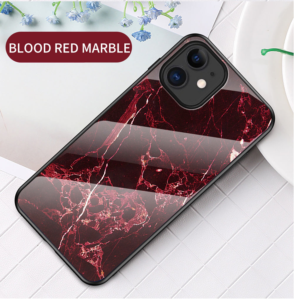 Marble Texture Tempered Glass + PC + TPU Hybrid Case for iPhone 12 mini